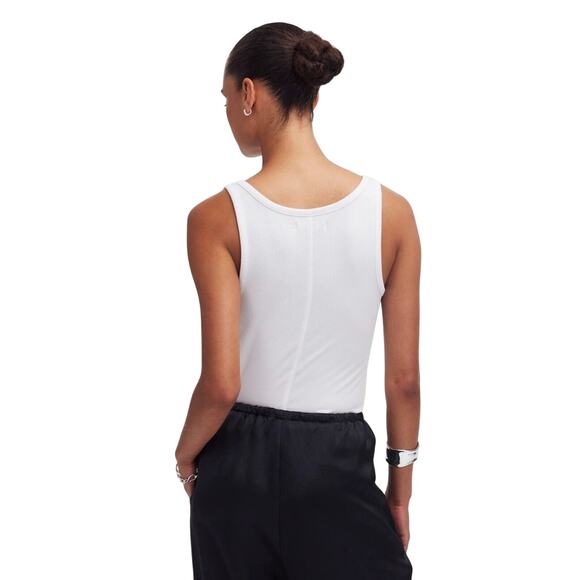 Madewell White Ribbed Scoop Neck Tank Top Size M NWT Modal Blend - Picture 3 of 8